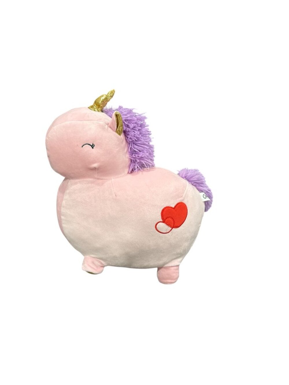 Pink Plush Unicorn Stuffed Animal With Purple Mane & Golden Horn 15" Goffa Heart